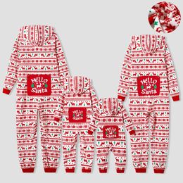 Family Matching Outfits PatPat Christmas Festival Theme All over Print Long sleeve Fleece Hooded Onesies Pajamas Flame resistant 231129