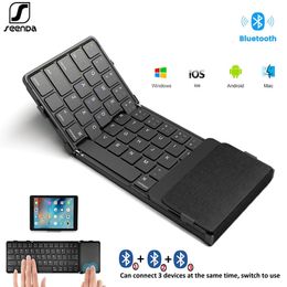 Keyboards SeenDa Tri-Folding Wireless Keyboard with Touchpad Rechargeable Mini Keyboard Foldable Keyboard for Windows Phone PC Table 231130