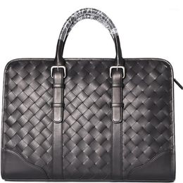 JIABV Men's Bag Genuine Leather Briefcase Bags Handbags Mens Laptop Woven Calf skin 2020 New Business Quality1320B