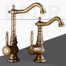 Bathroom Sink Faucets Basin Antique Brass Faucet Carving Tap Rotation Single Handle Mixer Taps Vessel