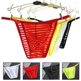 Underpants Underwear Men Briefs Transparent Silk Striped Cueca Sexy Lingerie Sheer Slip Homme Gay 2023 Mens