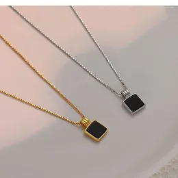 Chains Korean Fashion Black Square Pendant Necklace Womens Silver Plated Sweater Collarbone Chain Party Luxury Jewellery Gifts
