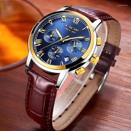 Wristwatches LIGE Top Quartz Man Watch Leather Strap Casual Sport For Men Business Fashion Waterproof Wristwatch Clock
