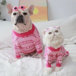 Dog Apparel Fashion Pet Dog Clothes Spring Winter Warm Pullover Dogs Costume Pink Knit Sweater Cat Dogs Jacket Puppy Pet Supplies 231129