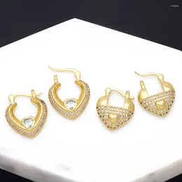 Hoop Earrings FLOLA Luxury White Crystal Heart Earring For Women Girls With Copper CZ Gold Plated Huggie Simple Jewelry Erst08
