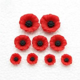 Set of 100pcs Chic Resin Red Poppy Flower Artificial Flatback Embellishment Cabochons Cap for Home Decor 12-23mm 211101187R
