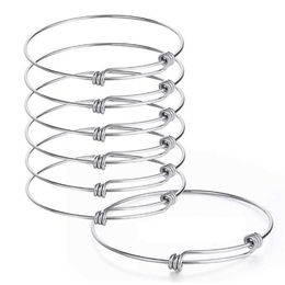 5pcs Stainless Steel Wire Blank Bangle Bracelet Expandable Charm Bracelet Double Loops Style for Diy Jewelry Making Q0717247r