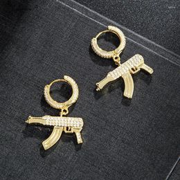 Dangle Earrings Out Hip Hop 1 Pair Zircon Gun Jewelry Earring Gold Color Micro Paved Full Bling CZ For Punk Men252m