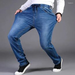 Men's Jeans Plus Size L-7XL Men Spring Autumn Fashion Casual Classic Slim Loose Straight Elastic Waist Drawstring Long Denim Pants