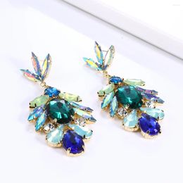 Dangle Earrings Style Personality Exaggerated Crystal Flower Deep Green Zircon Pendant Long Drop For Women Fashion Jewelry