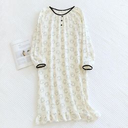 Women's Sleepwear 2023 Spring And Autumn Sleeping Skirt Cotton Long Sleeve Cute Cartoon Loose Fit Home Dress