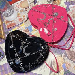 Evening Bags Y2k Girls Love Heart Crossbody Goth Punk Cool Bag Ladies Chain Shoulder Metal Decoration Women's Handbags Purse