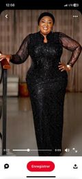 Plus Size Arabic Aso Ebi Black Luxurious Mermaid Prom Dresses Lace Beaded Crystals Long Sleeves Evening Formal Party Second Reception Gowns