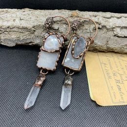 Pendant Necklaces Rectangular White Crystal Agate Geode Healing Hexagonal Prism Antique Copper Charms Bronze Buddha Necklace