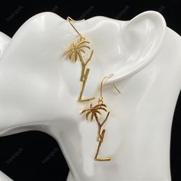 Women Stud Earrings Designer Jewellery Palm Tree Dangle Pendant 925 Silver Earring Y Party Studs Gold Hoops Engagement For Bride Box2472