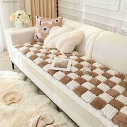 Chair Covers Magic Sofa Cover Thicken Garden Protective Couch Cover Plaid Cream-Coloured Large Plaid Square Pet Mat Bed Flannel Couch Cover Q231130