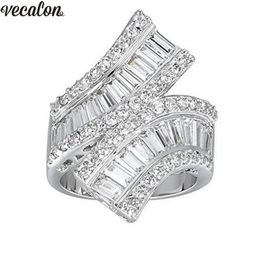 Vecalon Princess 925 Sterling Silver Cross ring 5A Zircon Cz Engagement wedding Band rings for women Bridal Finger Jewelry255O