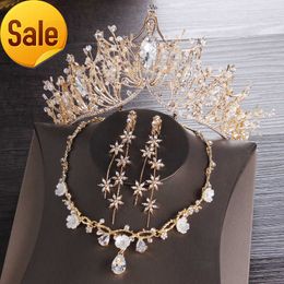 Gold Bridal crowns Tiaras Hair Accessories Headpiece Necklace Earrings Jewellery Set Fashion Wedding Jewellery Sets cheap price