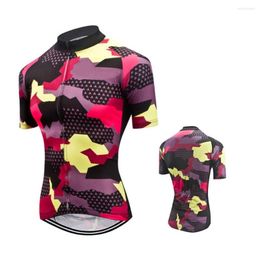 Racing Jackets HIRBGOD 2023 Funny Women's Cycling Jersey Summer Sport Short Sleeve Bike Shirt Red Purple Patchwork Bicycle Tops TYZ045-01