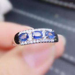 Cluster Rings Per Jewellery Natural Real Blue Sapphire Ring 925 Sterling Silver Fine 0.35ct 3pcs Gemstone R8081719