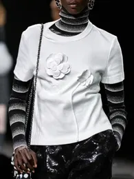 Runway Women Designers White Shirts Fashion Flower Pattern Short Sleeve Tshirts Lady Tees Luxury Casual