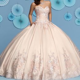 Champagne Sweetheart Ball Gown Quinceanera Dress Elegant Luxury Prom Dresses Appliques Party Lace Birthday Outfits vestidos de 15