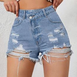Active Shorts Women's Rhinestone Mid Waist Ripped Frayed Hem Tessles Stretchy Womens Pants With Pockets Jean Romper For Women