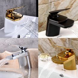 Bathroom Sink Faucets Toad All Brass Golden/Chrome Finished/Nickle Brushed Taps Deck Mounted Basin Waterfall Faucet Mixer Tap