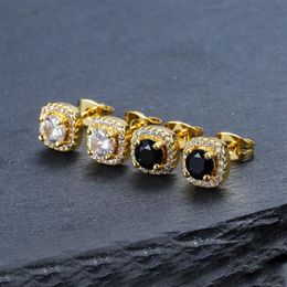 Mens Hip Hop Stud Earrings Jewelry High Quality Fashion Round Gold Silver Black Diamond Earring For Men279p