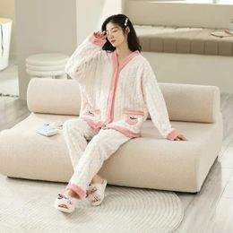 Womens Sleepwear Pajamas Night Cat Cool and Cute Warm Set 2piece Plush Pants Family 231129