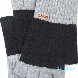 Fingerless Gloves Men Wool Half Finger Warm Knit Glove Winter Plus Velvet Thick Elastic