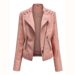 Womens Leather Faux Autumn Winter Lady Pu Jackets Women Long Sleeve Zipper Slim Motor Biker Coat Female Outwear Tops 231129