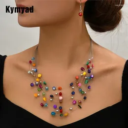 Necklace Earrings Set Kymyad Boho For Women Shell Crystal Multilayer Chocker Vacation Jewelry
