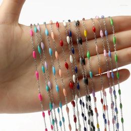 Pendant Necklaces Multicolor Stainless Steel Link Chain Water Drop Shape Beaded Charms Necklace For Jewellery Making DIY Accessories