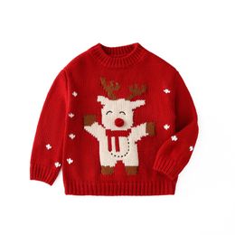 Christmas Children reindeer knitted pullover boys girls cartoon sweater tops Xmas kids red knitting jumper S0911