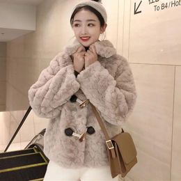 Women's Fur Lamb Hair Coat Women Short Jacket Autumn/Winter Korean Imitation Thicke Cowhorn Buckle Plush Female Outerwear
