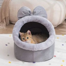 Cat Beds Furniture Cat's House Solid Colour Bow Basket Winter Litter Kennel Warm Bed For A Small Dog French Bulldog Medium Animal Pet Suppliesvaiduryd
