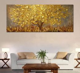 Large Handpainted Knife Trees Oil Painting On Canvas Palette Golden Yellow Paintings Modern Abstract Wall Art Pictures Home Decor5945698