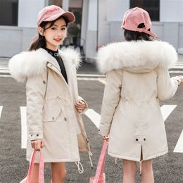 Casaco para baixo 5-14 anos meninas adolescentes jaqueta de inverno mais veludo quente crianças blusão casaco para meninas gola de pele com capuz parkas crianças outerwear 231129