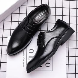 Dress Shoes Men Shoes Fashion Mature Man Pu Leather Lace-Up Shoes Casual Business Pointed Toe Loafers Solid Colors Working Shoes 231130