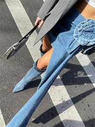 Skirts Women Mini Jeans E-Girl 2000s Streetwear Flower Decor Tassel High Waist Wrapped Denim Vintage Short Bottoms