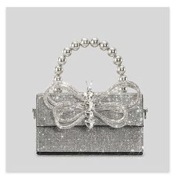 Evening Bags for Women 2023 New Luxury Handbags Diamonds Bow Box Designer Rhinestone Beading Shinny Shoulder Crossbody 230427
