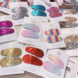 2Pcs DIY Hairstyle Kawaii Girls Rainbow BB Hair Clip Sequins Shiny Hairpins Kids Barrettes Candy Colour Women Hair Accessories236G