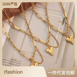 Fengliu Su Ins Wind Connection Jewelry Titanium Steel Gold Love Earrings Necklace Set