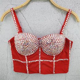 Women's Tanks Women Bras Colourful Acrylic Diamond Beaded Luxury Mesh Camisole Full Coverage Bralette Underwear Girl Backless Short Top