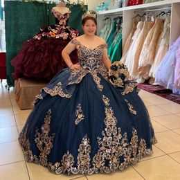 Navy Blue Shiny Quinceanera Dresses Beaded Appliques Lace Beads Ball Gown Princess Sweet 16 Year Girl vestidos de 15 anos xv