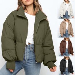 Women's Down Fluffy Short Winter Coat With Solid Pattern Casual Thicken Women Parkas Fashion Woman Lapel Tailored Collar Stylish Outerwear