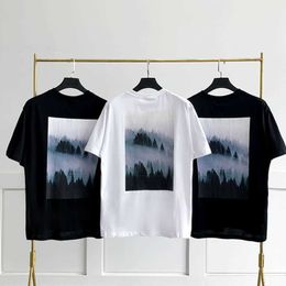 Fog Double Line Essentials Pine Tree Print Short Sleeved Street Tshirt Casual Fog Forest Men and