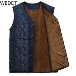 Men s Vests WBDDT Waistcoat Men Sleeveless Fleece Vest Argyle Jacket Mens Warm Winter Thick Male Old Loose Blue Drops 231129