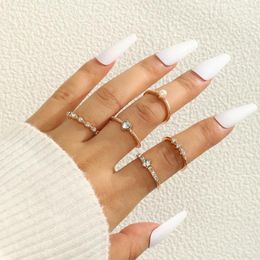 Cluster Rings Aprilwell 5Pcs Trendy Crystal Heart For Women Gold Colour Simple Aesthetic Pearl Dating Anillos Lady Clothing Jewellery Gifts